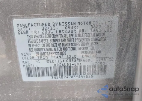 2015 Nissan Sentra Sv z USA, uszkodzony, nr VIN 3N1AB7AP8FY244838